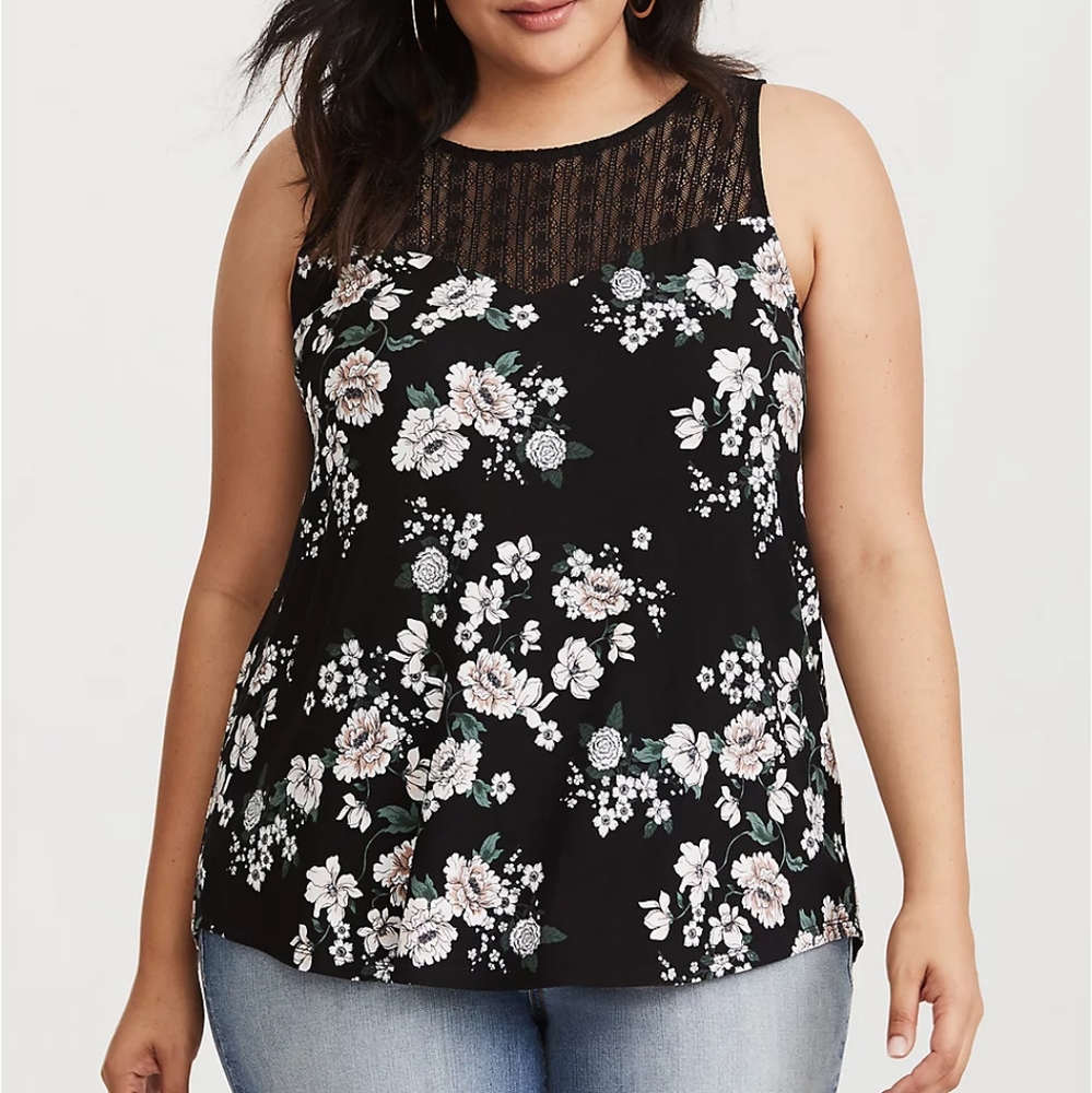 Torrid Floral Yoke Knit Sleeveless Top Size 1 NWOT